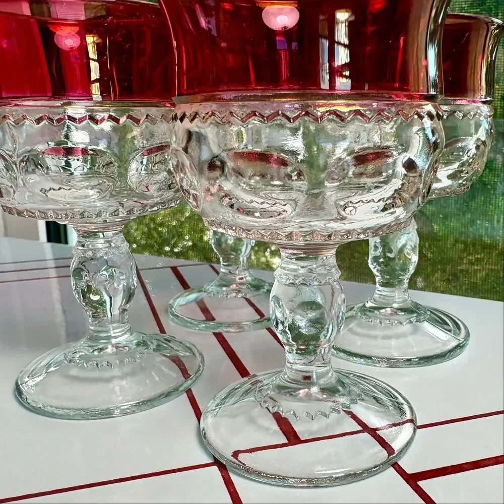 Vintage Tiffin Franciscan King’s Crown Ruby Flashed Cordial Glasses Set of 4
